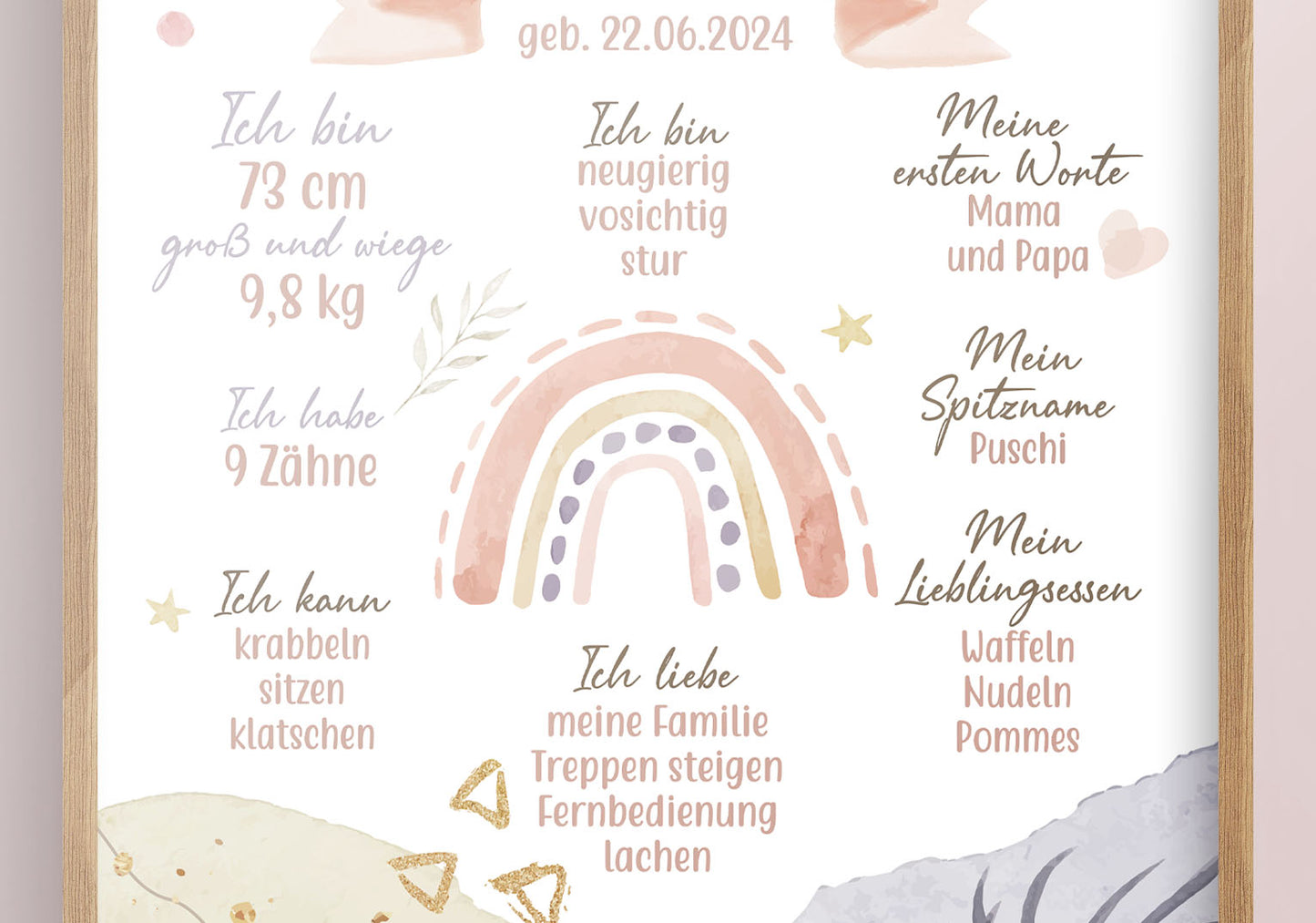 Meilensteintafel zum 1. Geburtstag, personalisiert, Regenbogen, Boho, Geburtstagsposter