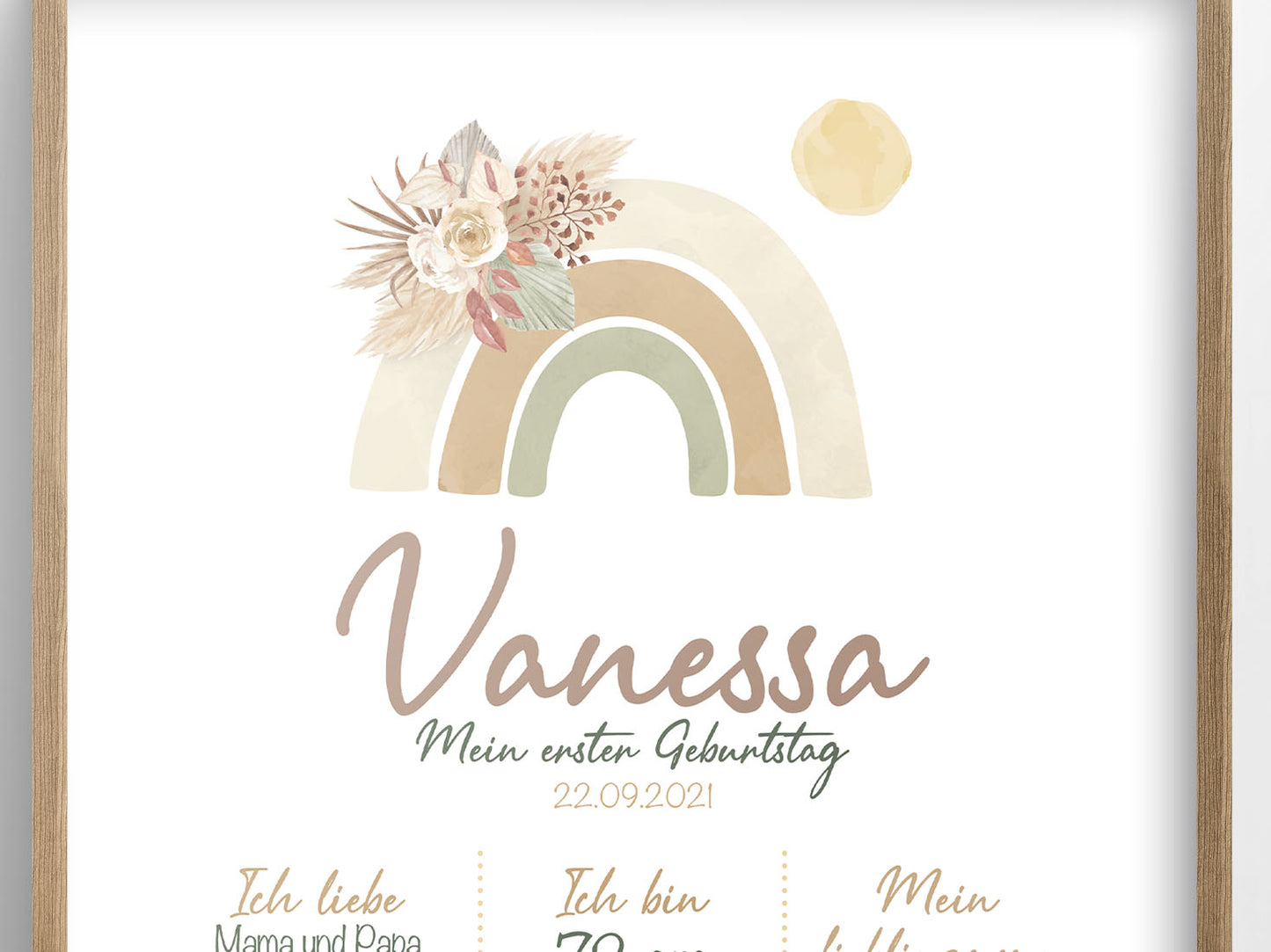 Meilensteintafel zum 1. Geburtstag, personalisiert, Regenbogen, Pampas, Geburtstagsposter 5