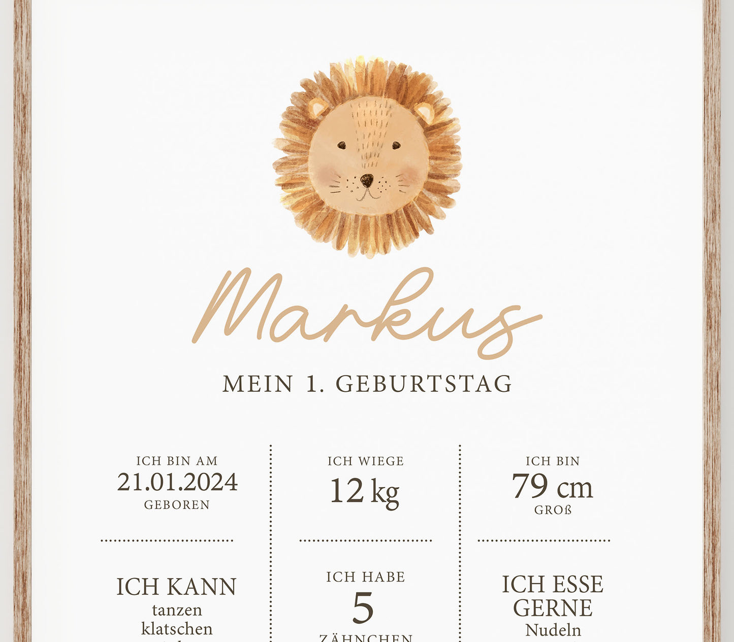 Meilensteintafel zum 1. Geburtstag, personalisiert, Safari, Geburtstagsposter, Wild one, Löwe 8