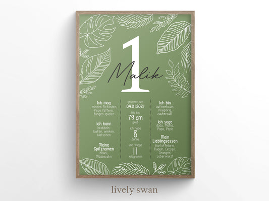 Meilensteintafel zum 1. Geburtstag, personalisiert, Safari, Geburtstagsposter, Wild one 11