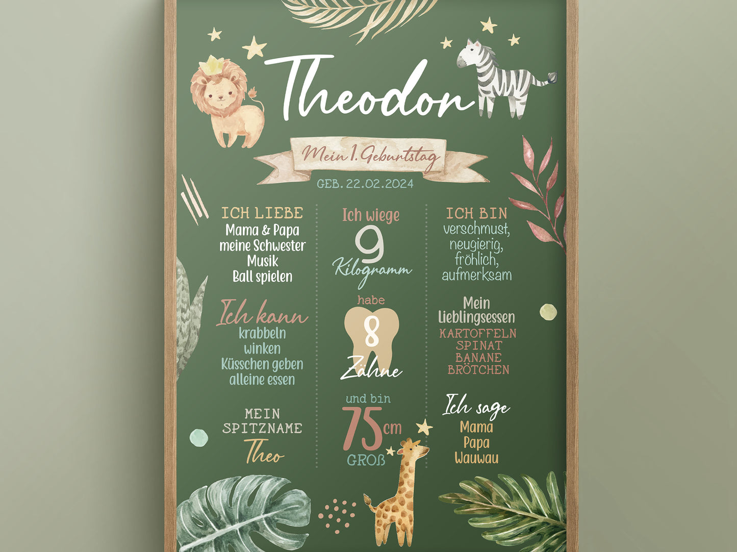 Meilensteintafel zum 1. Geburtstag, personalisiert, Safari, Geburtstagsposter, Wild one, Löwe 7