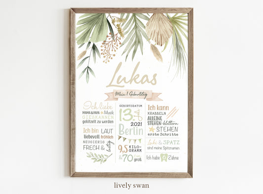 Meilensteintafel zum 1. Geburtstag, personalisiert, Safari, Geburtstagsposter, Wild one 2