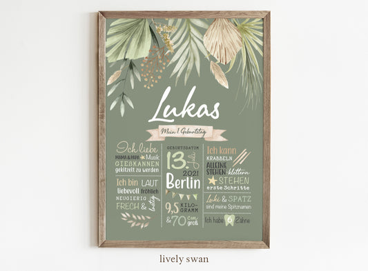 Meilensteintafel zum 1. Geburtstag, personalisiert, Safari, Geburtstagsposter, Wild one 2