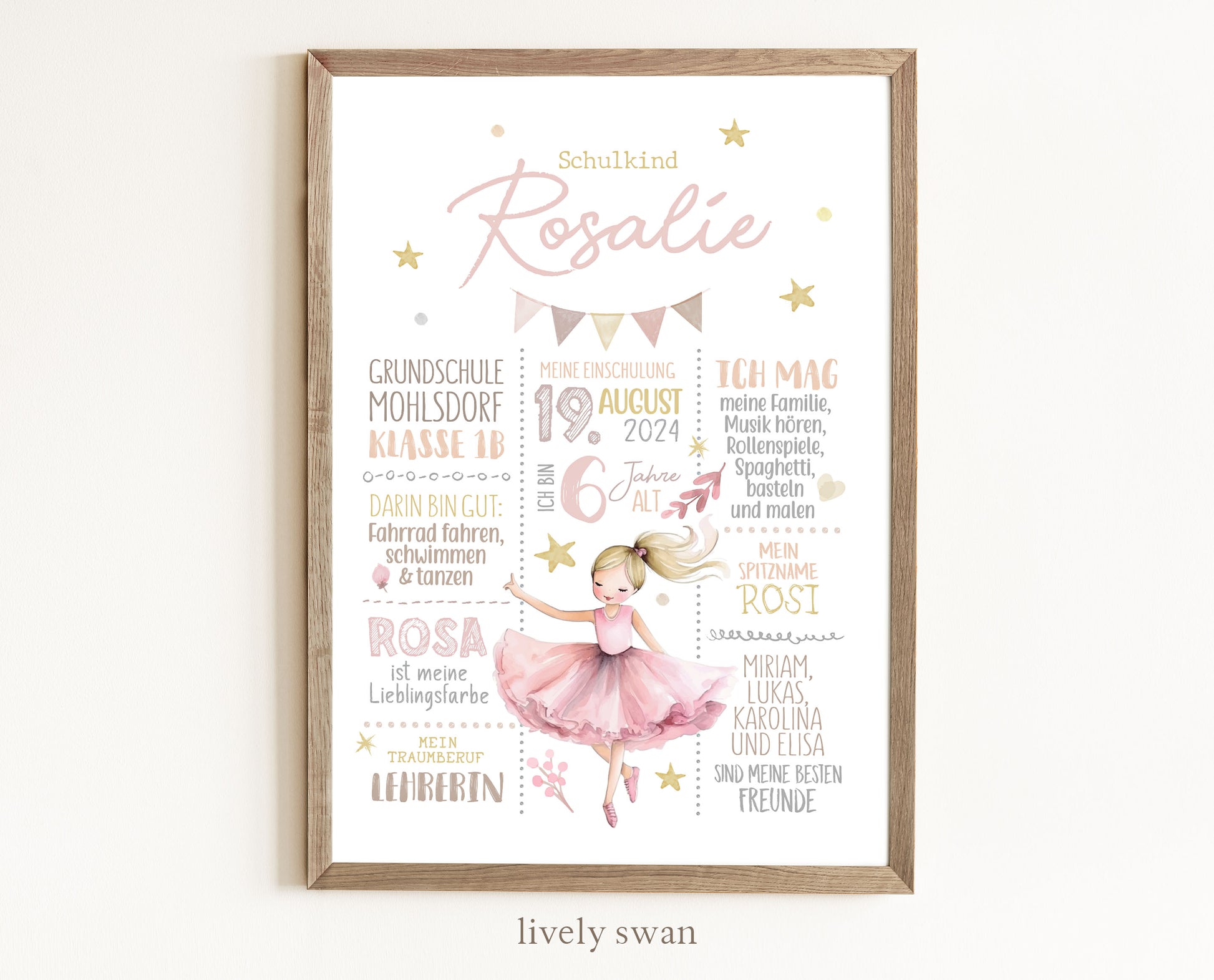 Personalisierte Meilensteintafel zur Einschulung, Meilensteinposter, Ballerina