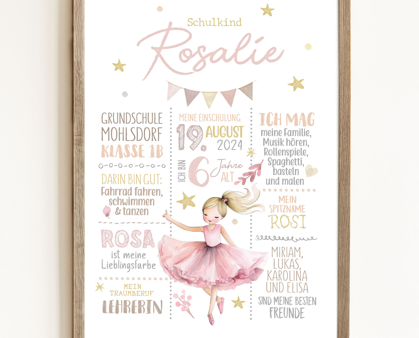 Personalisierte Meilensteintafel zur Einschulung, Meilensteinposter, Ballerina