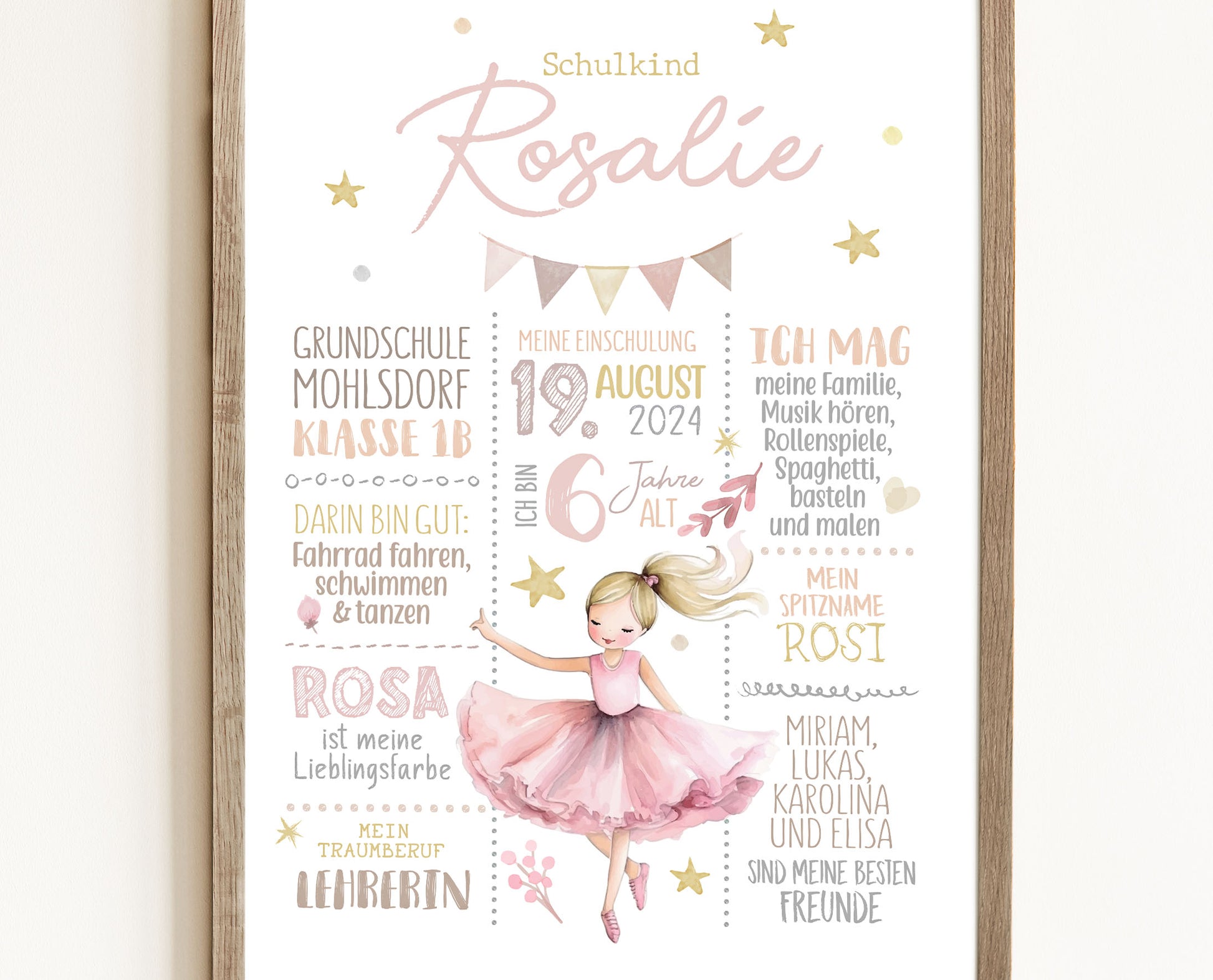 Personalisierte Meilensteintafel zur Einschulung, Meilensteinposter, Ballerina