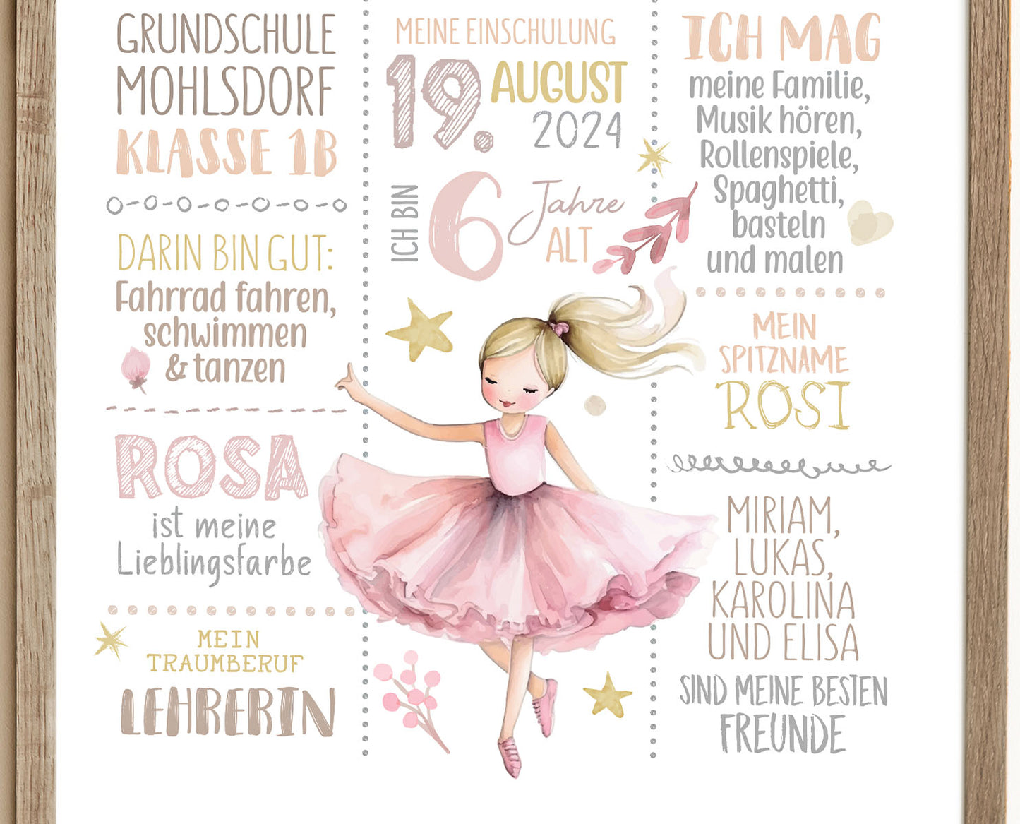 Personalisierte Meilensteintafel zur Einschulung, Meilensteinposter, Ballerina