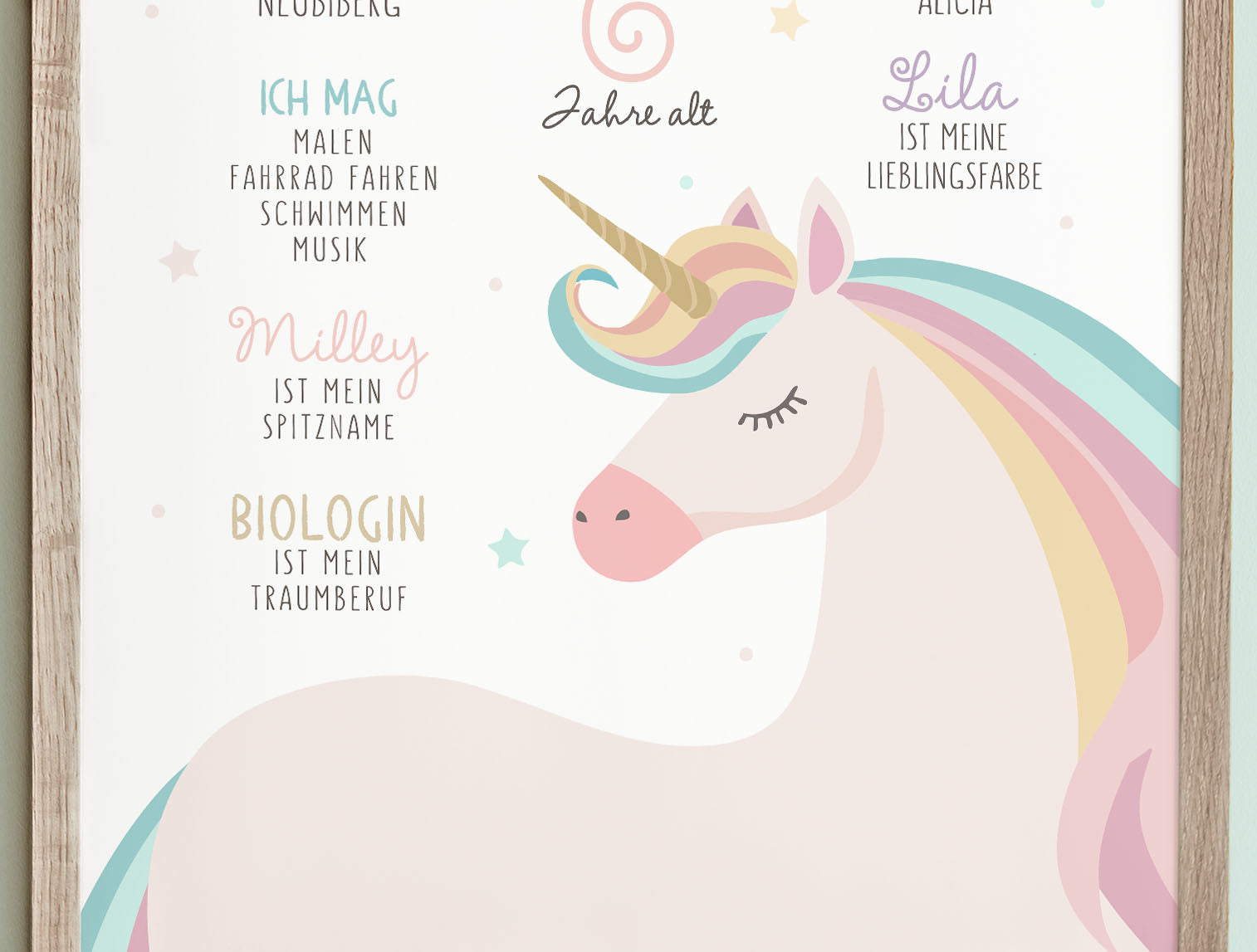 Personalisierte Meilensteintafel zur Einschulung, Meilensteinposter, Einhorn