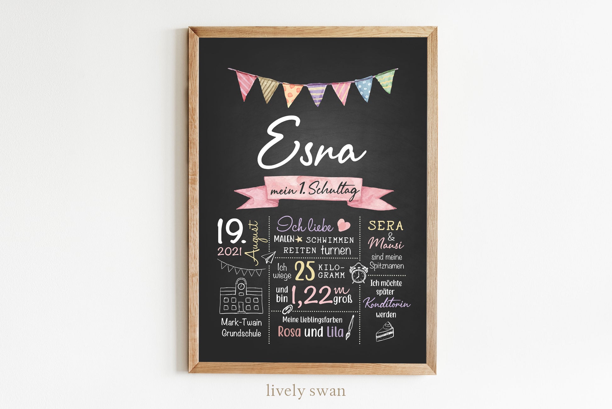 Personalisierte Meilensteintafel zur Einschulung, Meilensteinposter, Kreidedesign