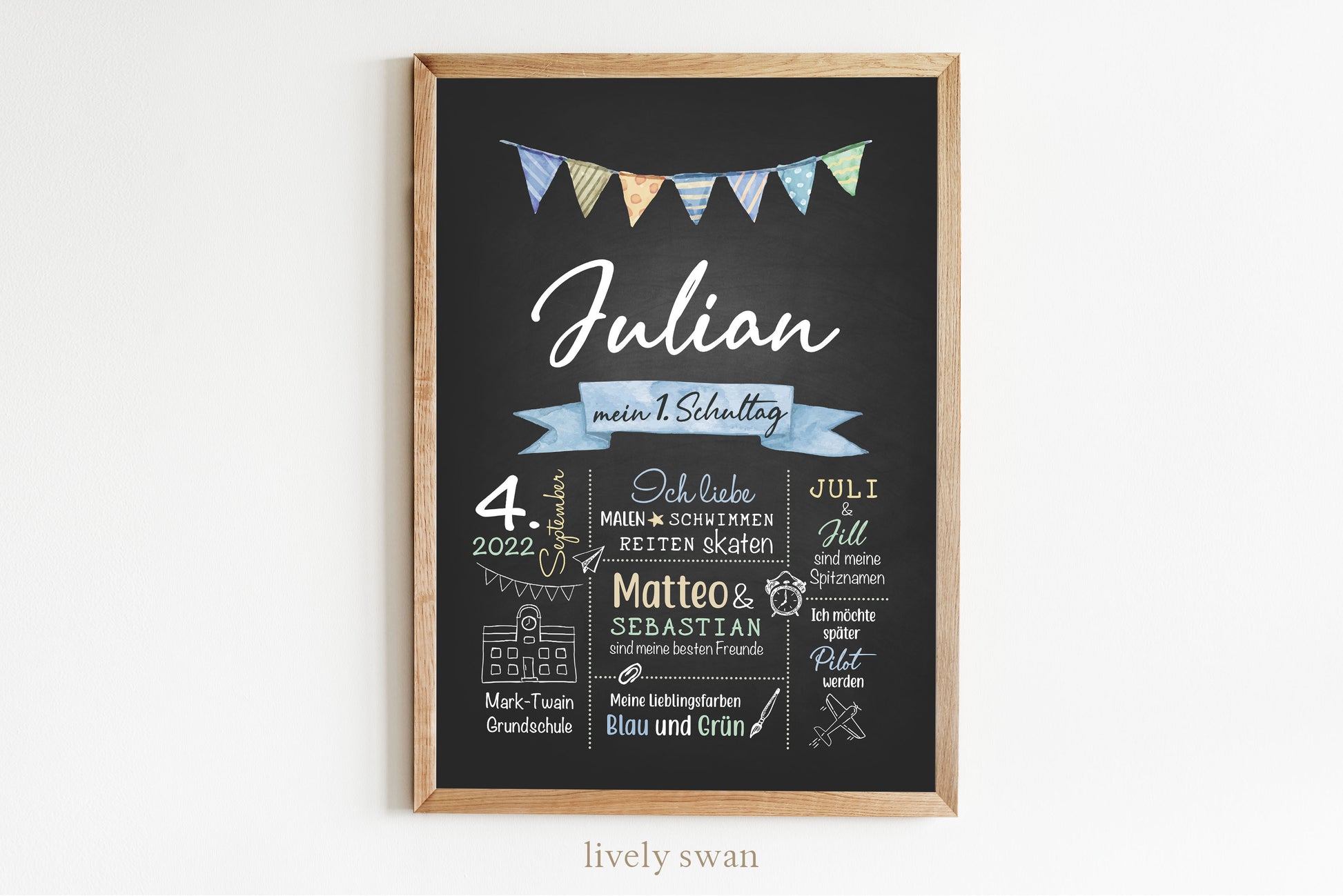 Personalisierte Meilensteintafel zur Einschulung, Meilensteinposter, Kreidedesign