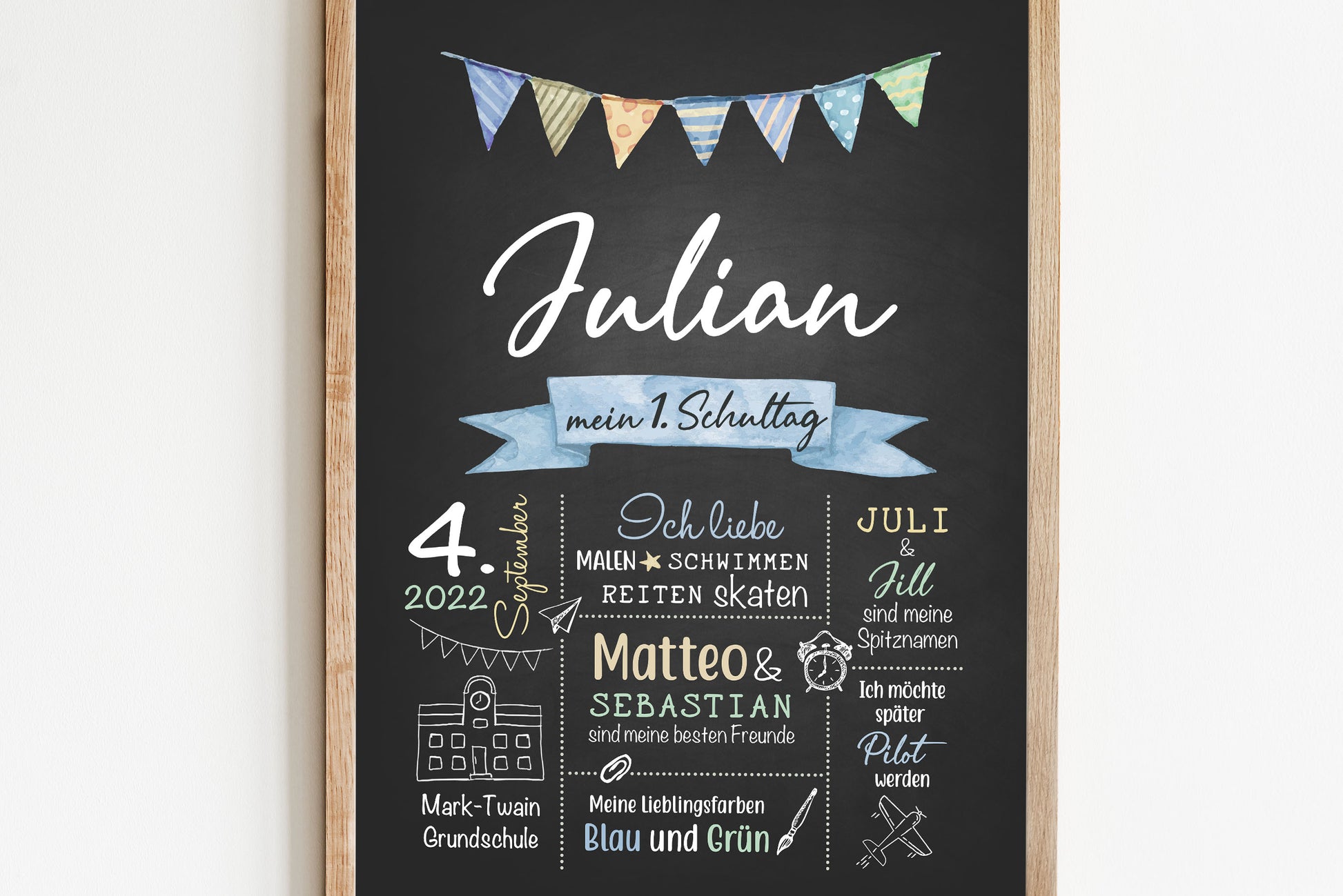 Personalisierte Meilensteintafel zur Einschulung, Meilensteinposter, Kreidedesign