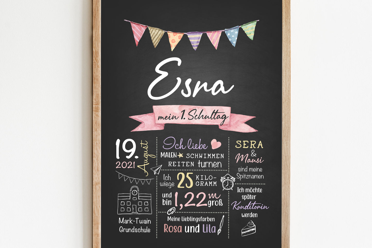Personalisierte Meilensteintafel zur Einschulung, Meilensteinposter, Kreidedesign