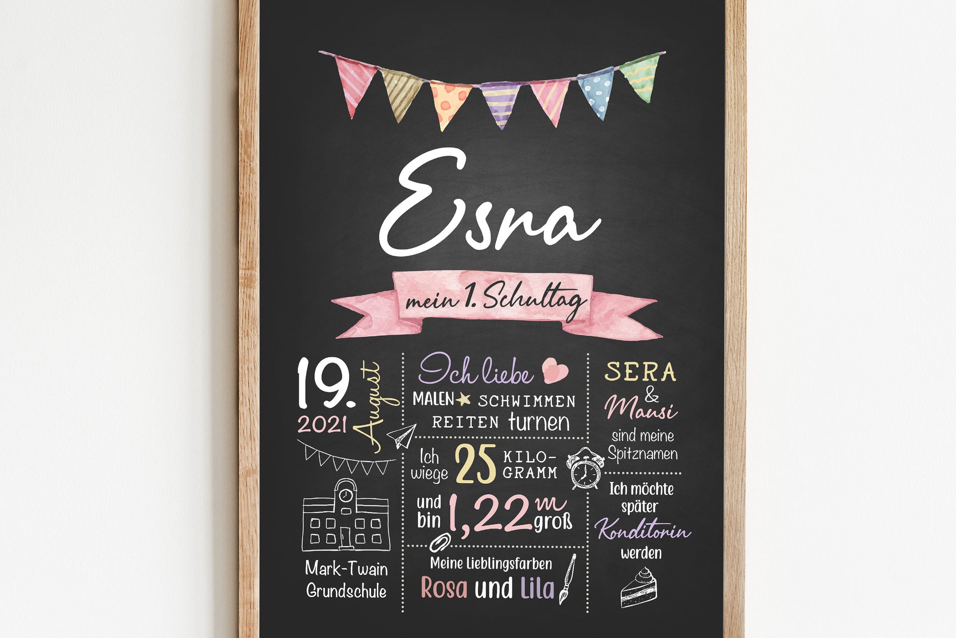 Personalisierte Meilensteintafel zur Einschulung, Meilensteinposter, Kreidedesign