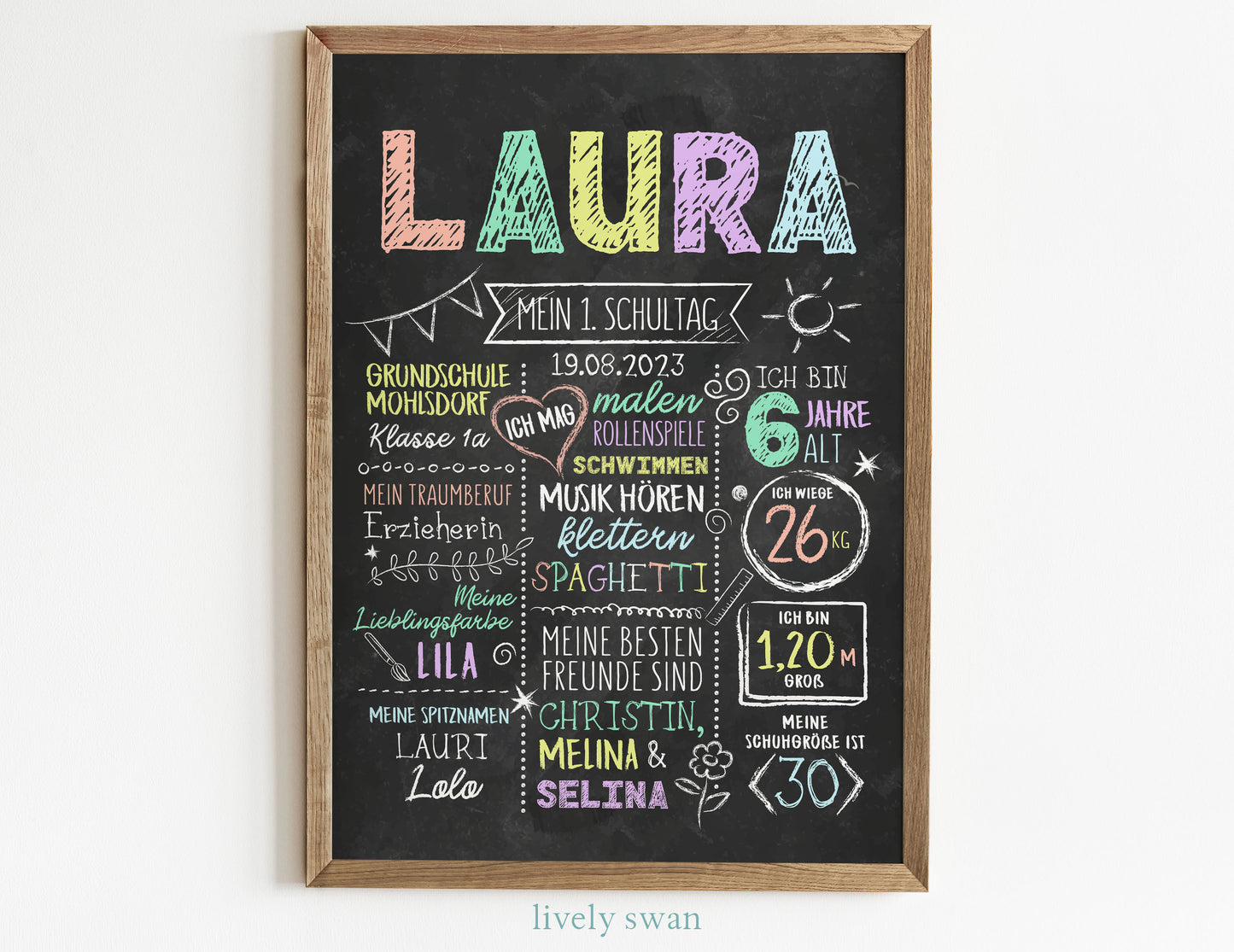 Personalisierte Meilensteintafel zur Einschulung, Meilensteinposter, Kreidedesign 3