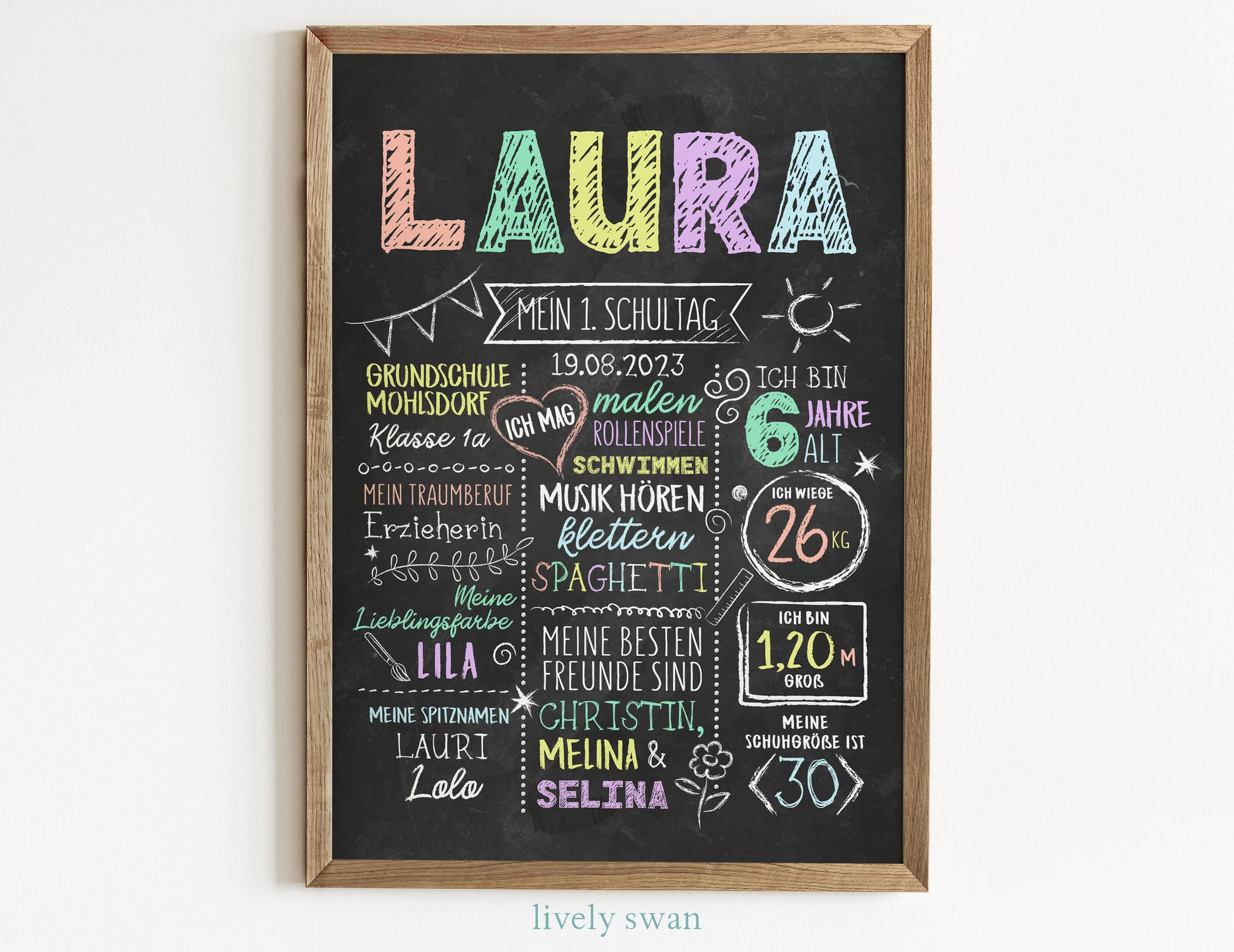 Personalisierte Meilensteintafel zur Einschulung, Meilensteinposter, Kreidedesign 3