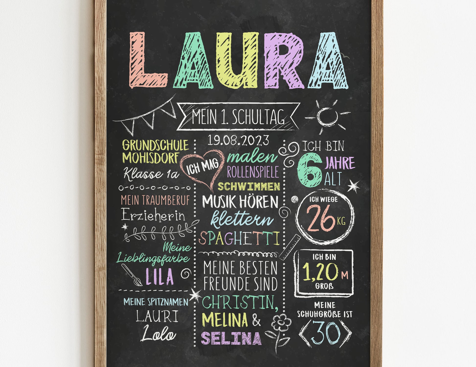 Personalisierte Meilensteintafel zur Einschulung, Meilensteinposter, Kreidedesign 3