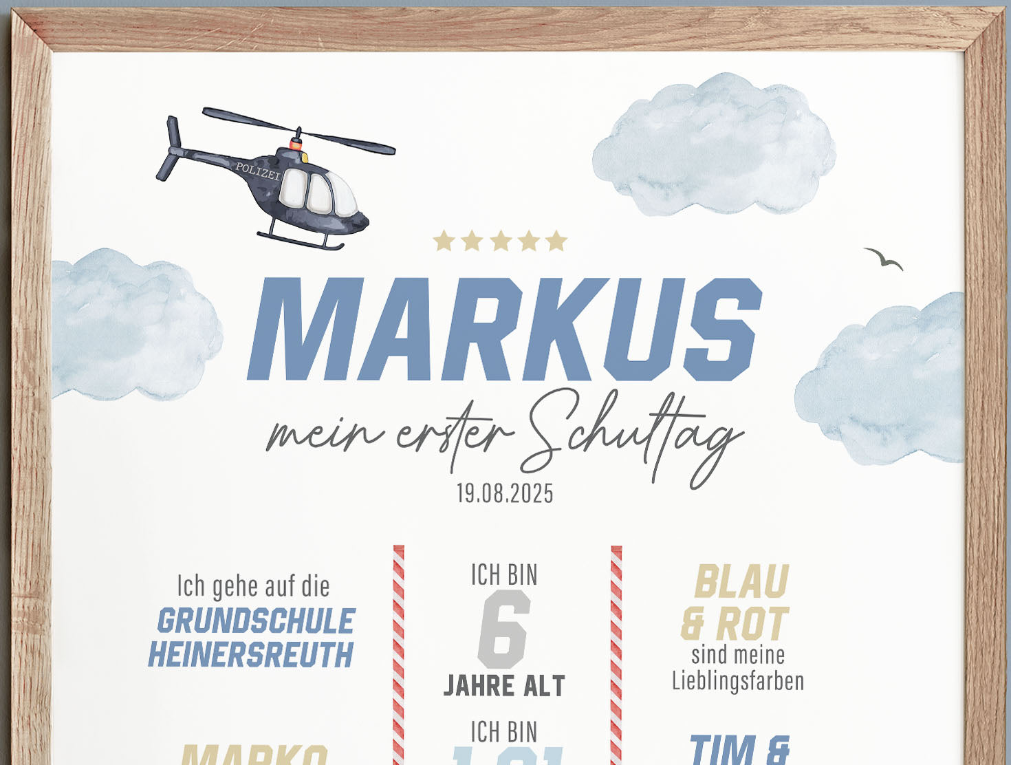 Personalisierte Meilensteintafel zur Einschulung, Meilensteinposter Polizei