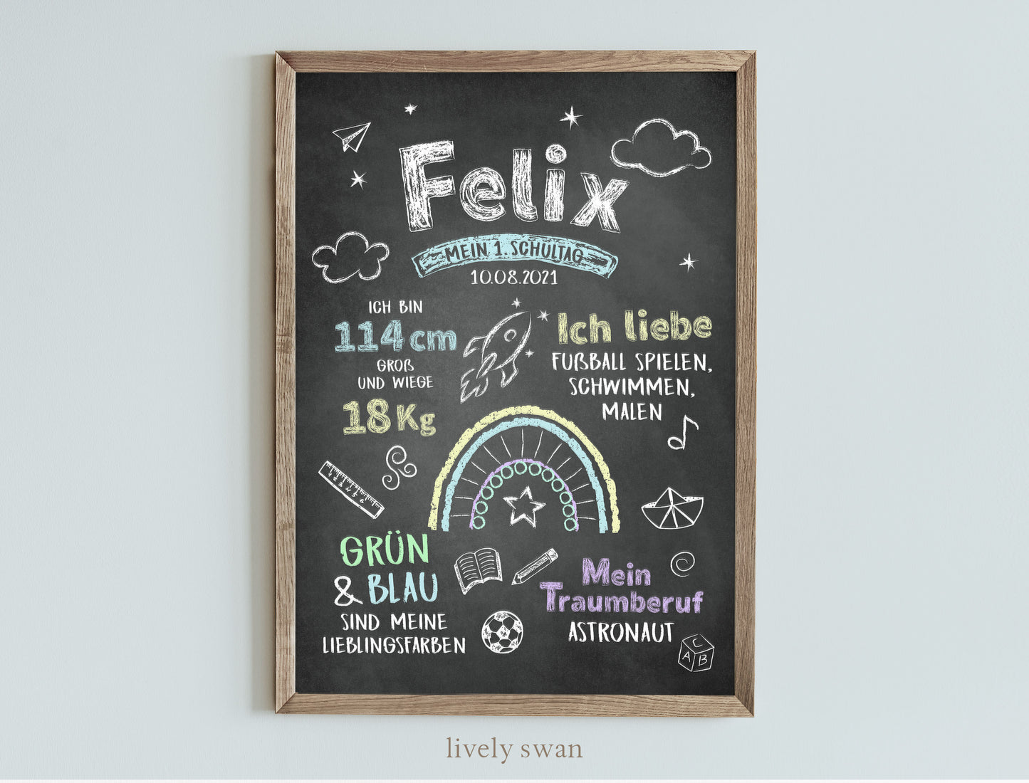 Personalisierte Meilensteintafel zur Einschulung, Meilensteinposter, Regenbogen
