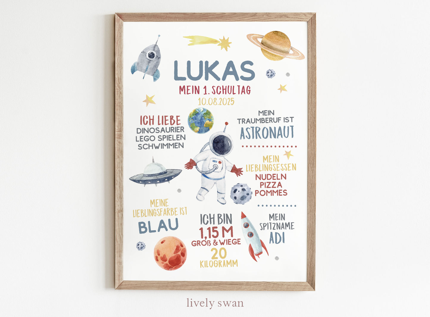 Personalisierte Meilensteintafel zur Einschulung, Meilensteinposter, Astronaut