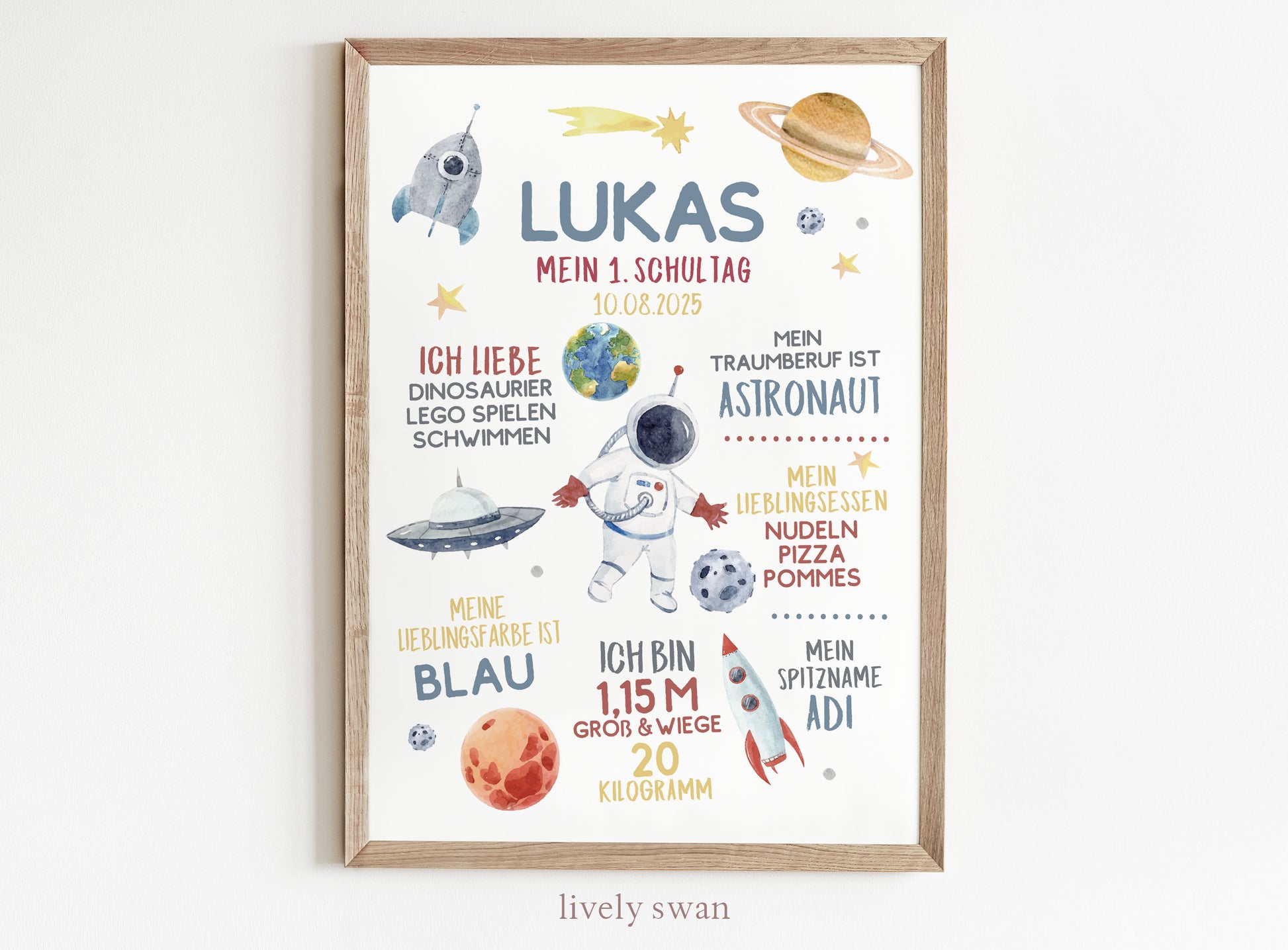 Personalisierte Meilensteintafel zur Einschulung, Meilensteinposter, Astronaut