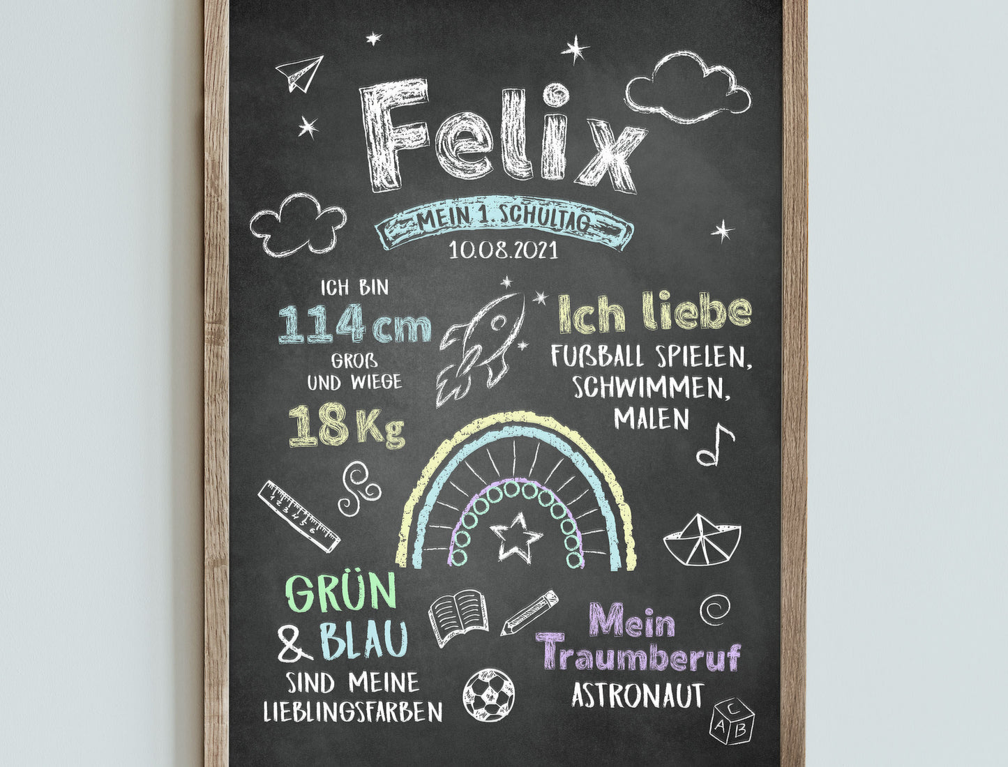 Personalisierte Meilensteintafel zur Einschulung, Meilensteinposter, Regenbogen