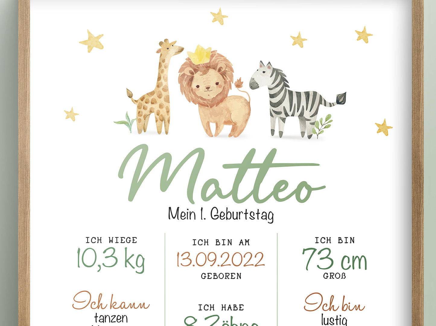 Meilensteintafel zum 1. Geburtstag, personalisiert, Safari, Geburtstagsposter