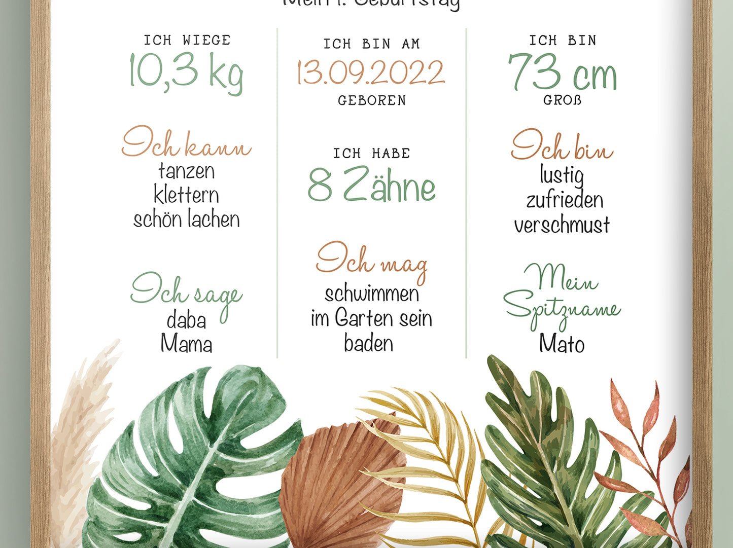 Meilensteintafel zum 1. Geburtstag, personalisiert, Safari, Geburtstagsposter