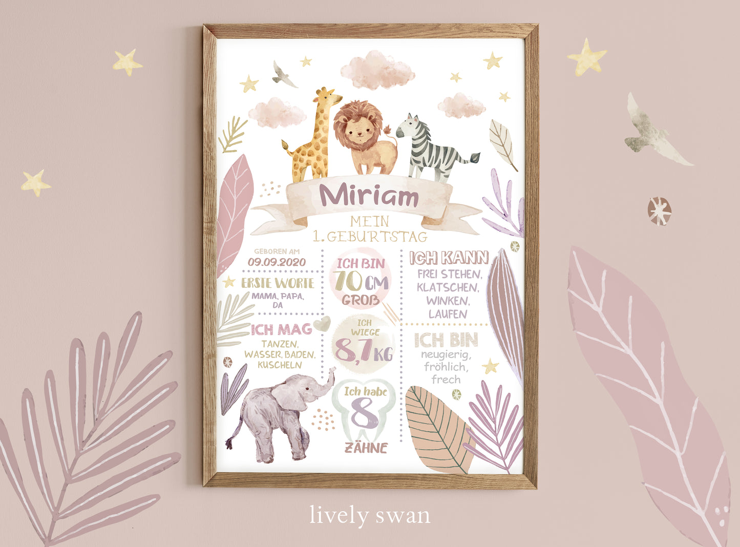 Meilensteintafel zum 1. Geburtstag, personalisiert, Safari, Geburtstagsposter, Wild one, Löwe