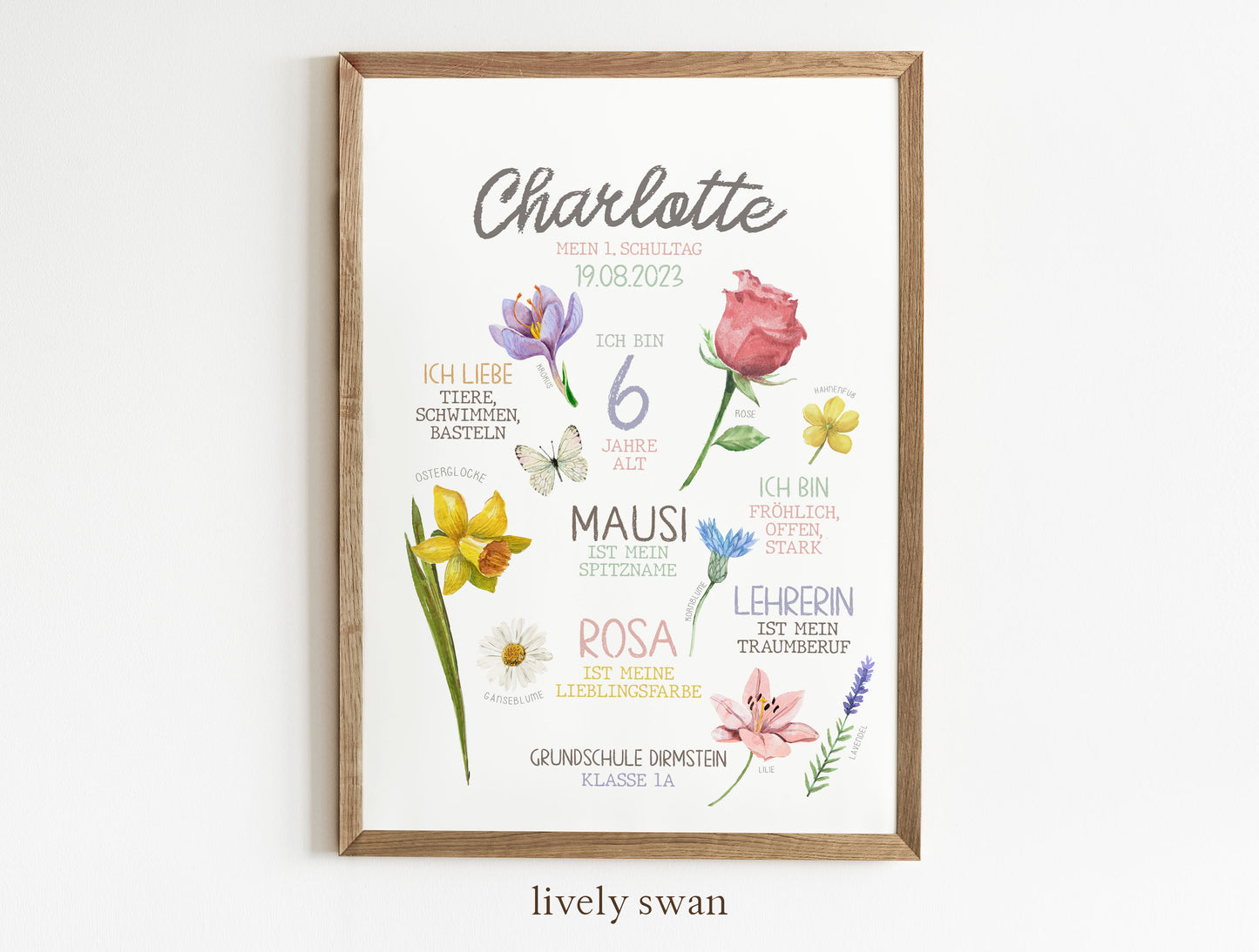 Personalisierte Meilensteintafel zur Einschulung, Meilensteinposter, Blumen
