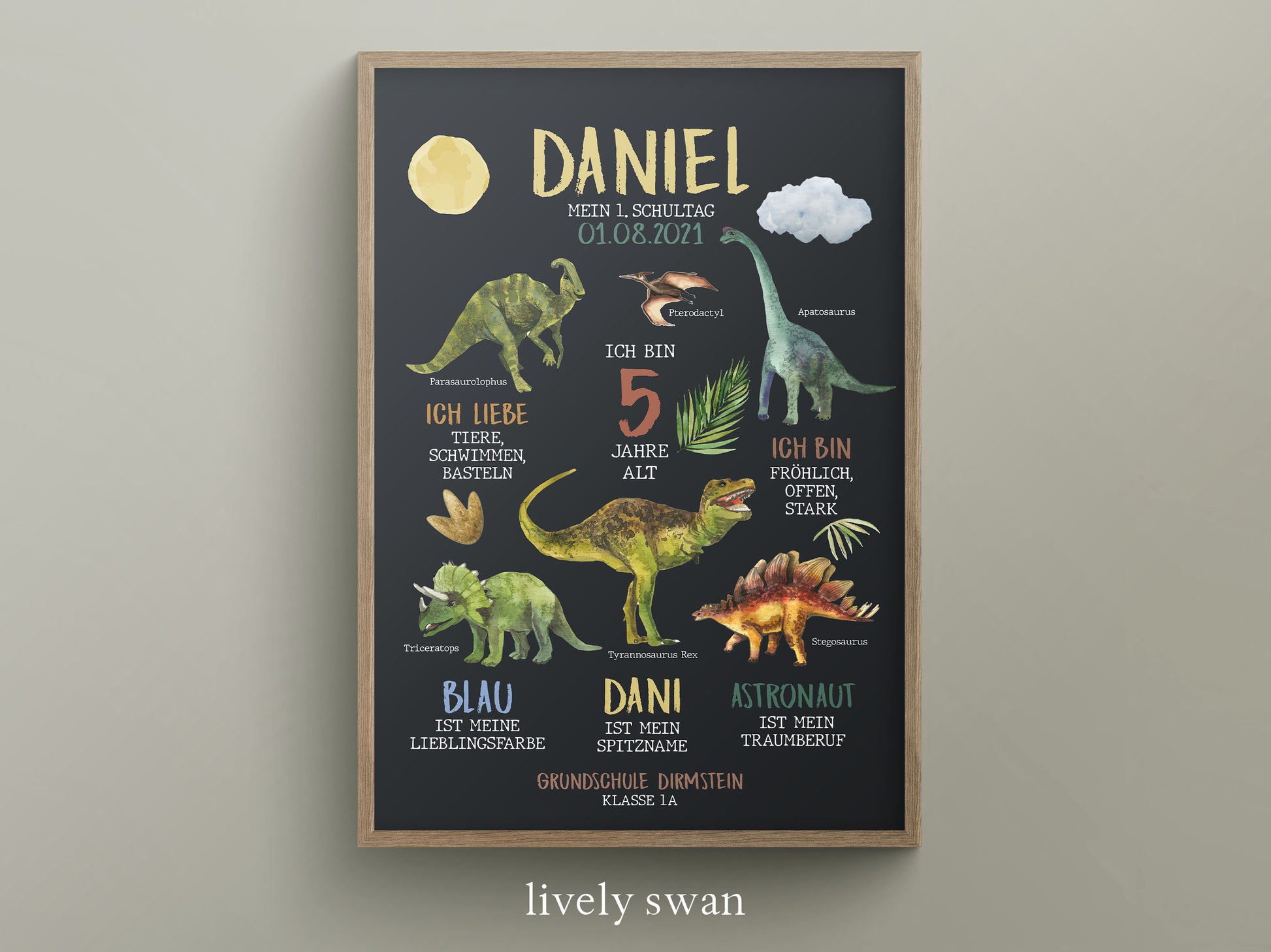 Personalisierte Meilensteintafel zur Einschulung, Meilensteinposter, Dinosaurier