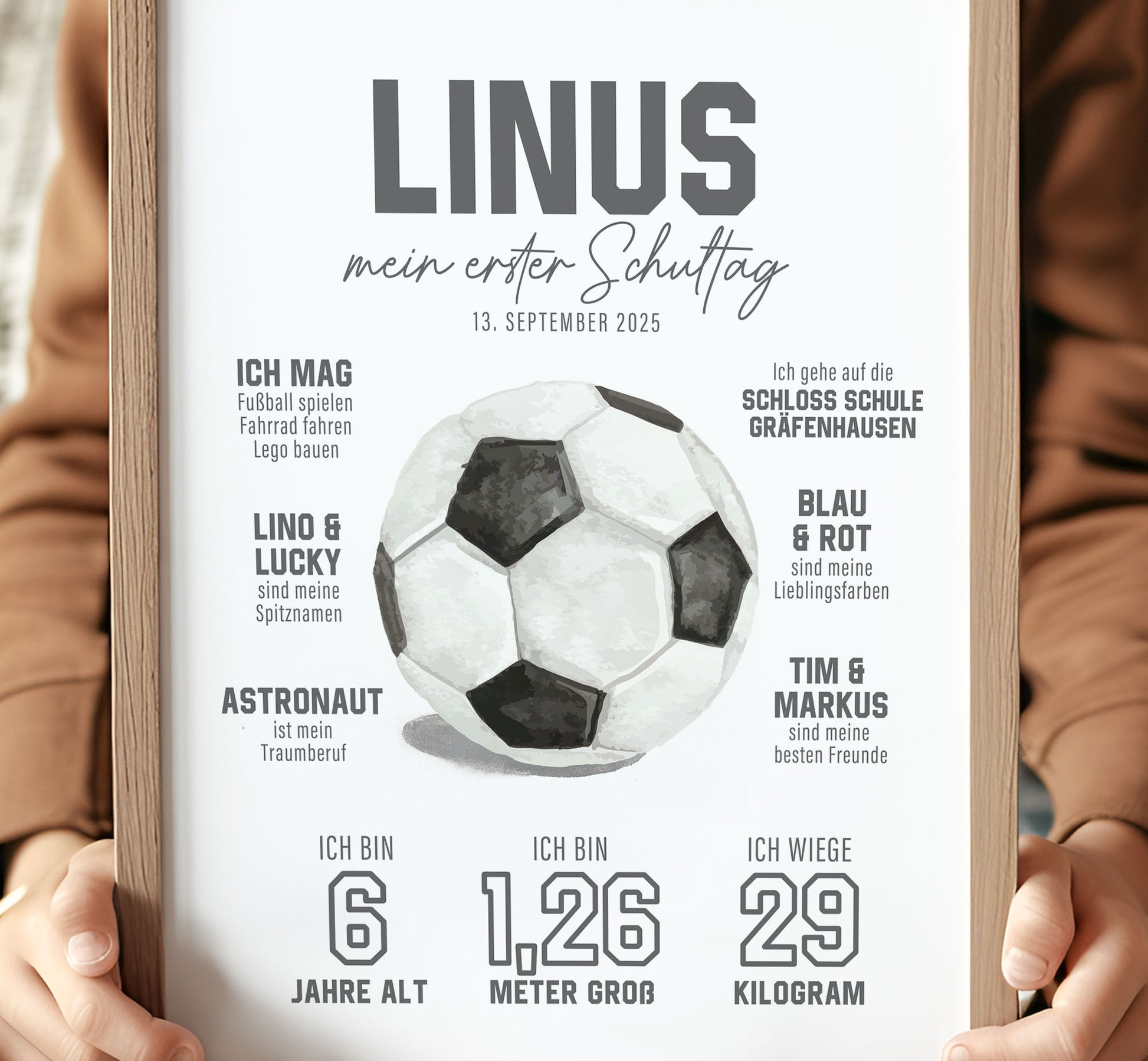 Personalisierte Meilensteintafel zur Einschulung, Meilensteinposter, Fußball 2