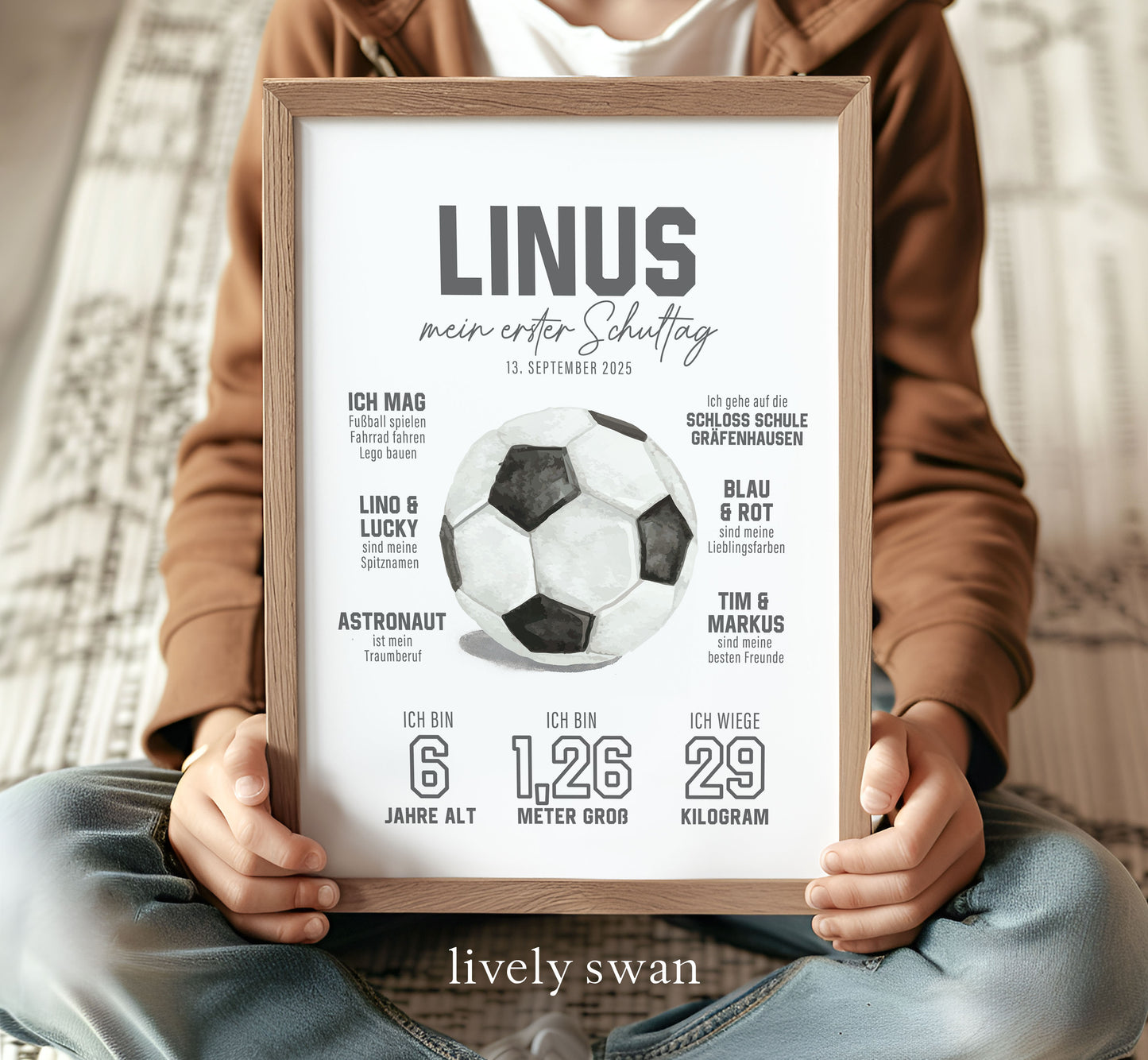 Personalisierte Meilensteintafel zur Einschulung, Meilensteinposter, Fußball 2