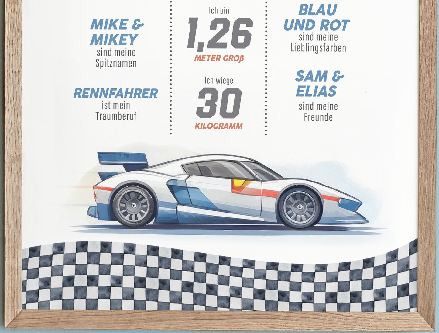 Personalisierte Meilensteintafel zur Einschulung, Meilensteinposter Rennauto