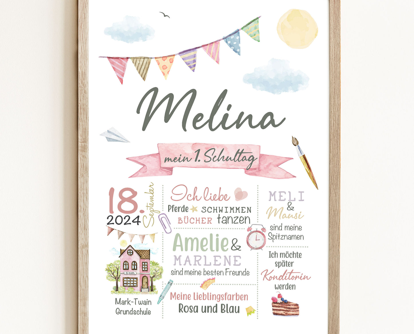 Personalisierte Meilensteintafel zur Einschulung, Meilensteinposter, Schule