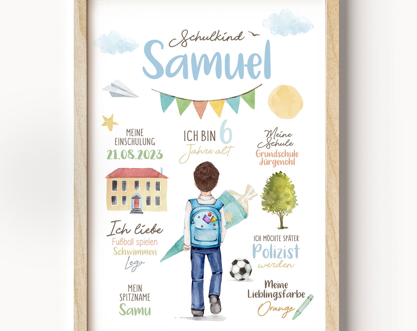 Personalisierte Meilensteintafel zur Einschulung, Meilensteinposter, Schule
