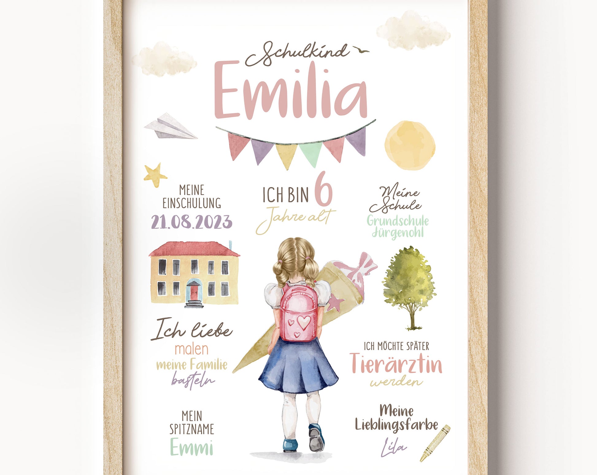 Personalisierte Meilensteintafel zur Einschulung, Meilensteinposter, Schule