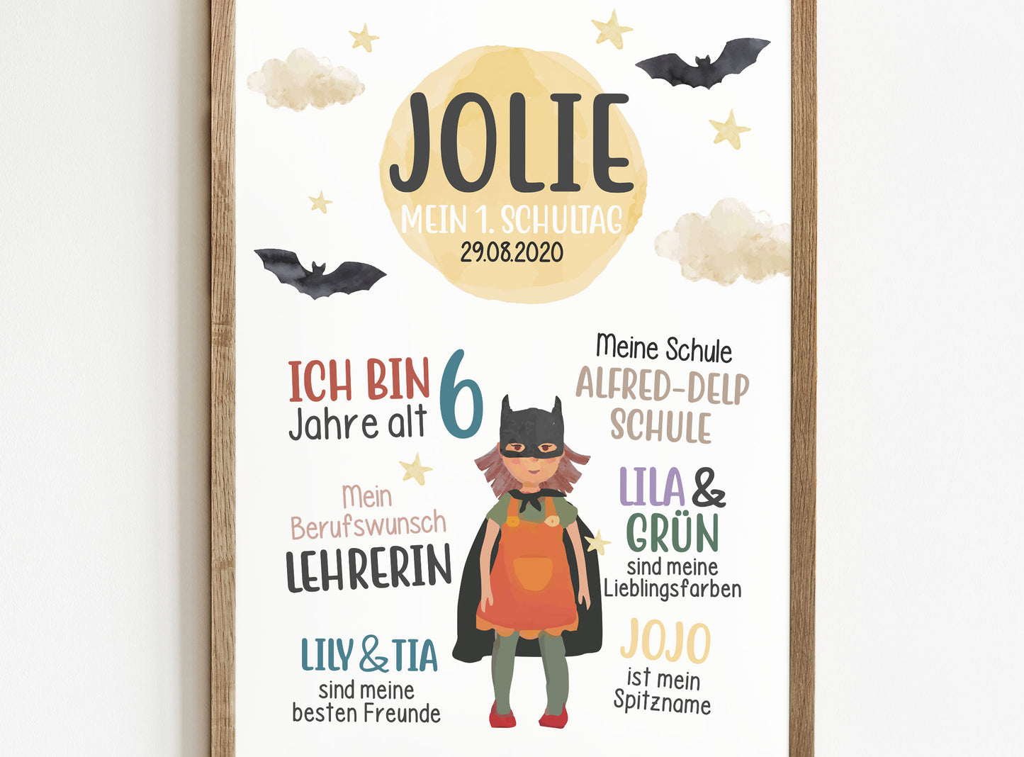 Personalisierte Meilensteintafel zur Einschulung, Meilensteinposter, Superheld 2