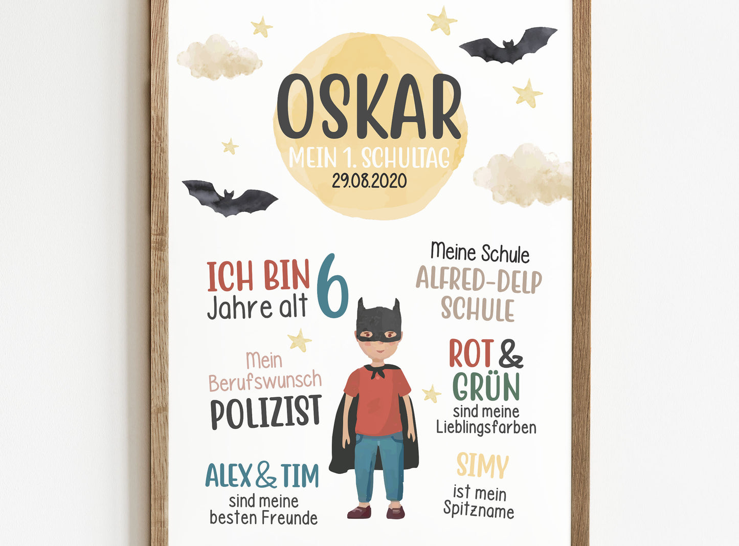 Personalisierte Meilensteintafel zur Einschulung, Meilensteinposter, Superheld 2
