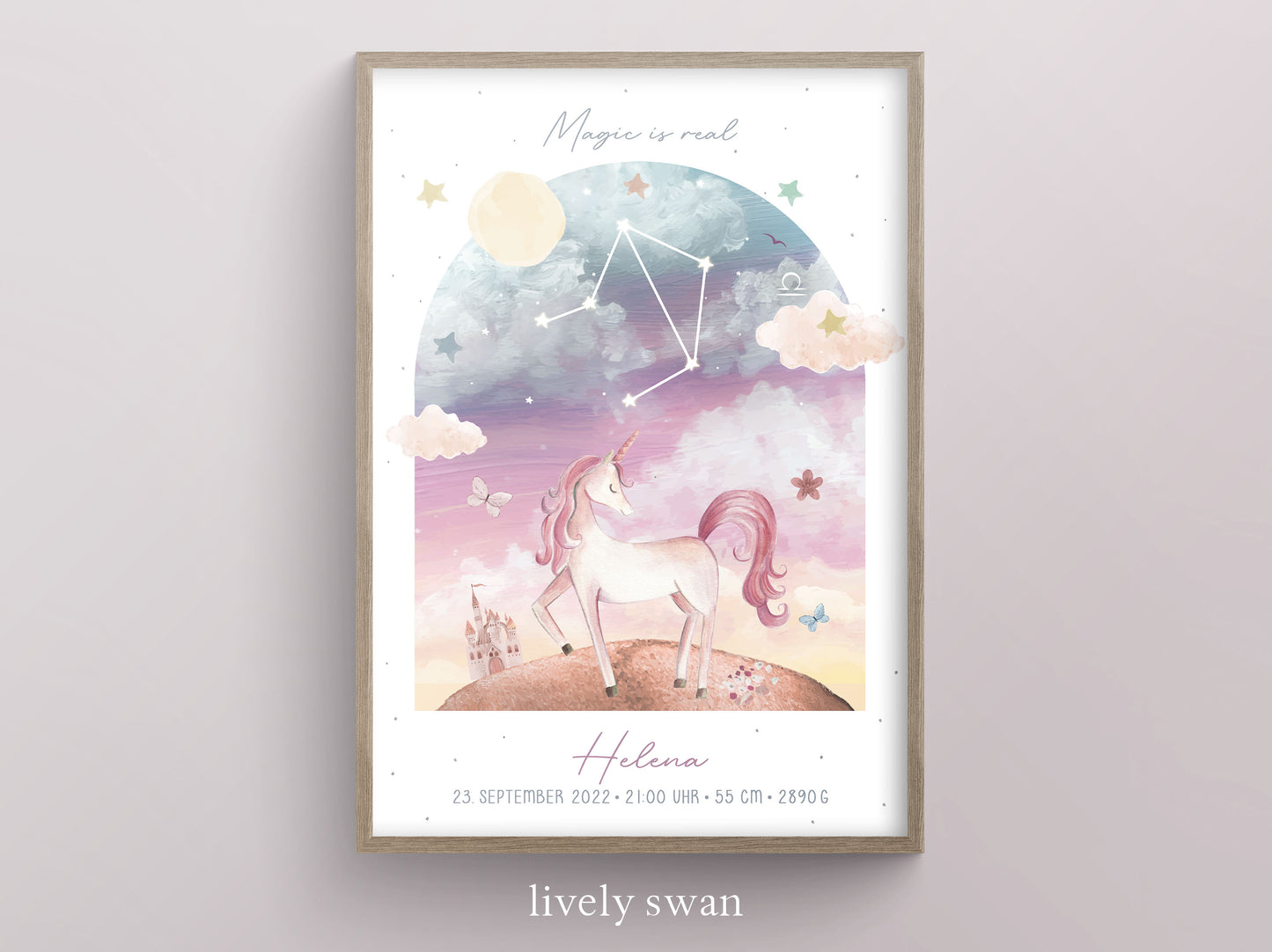 Geburtsposter, Einhorn, Geburtstafel, Geschenk Geburt