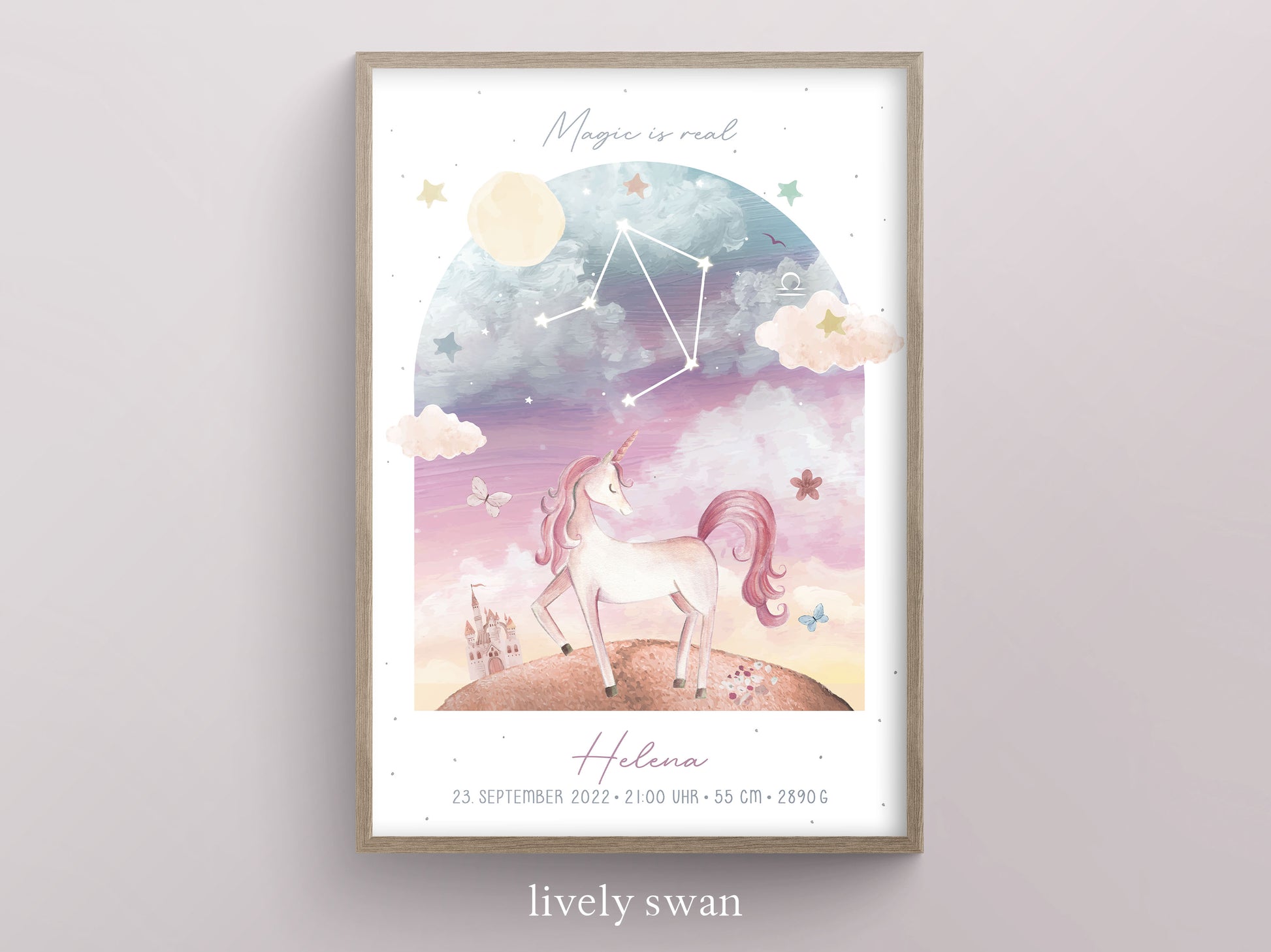 Geburtsposter, Einhorn, Geburtstafel, Geschenk Geburt