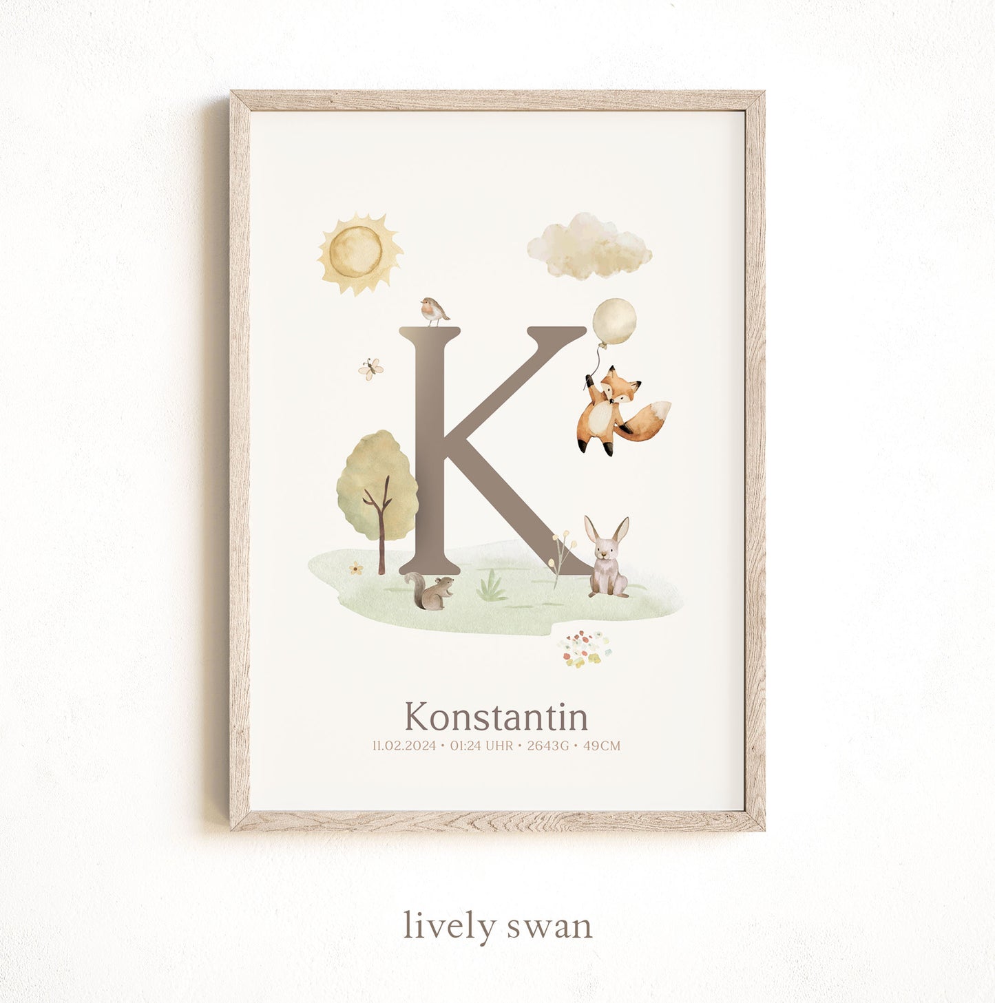Geburtsposter, Waldtiere, personalisiert, Geburtstafel, Geschenk Geburt