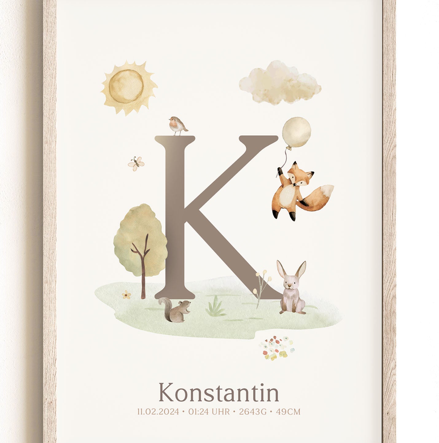 Geburtsposter, Waldtiere, personalisiert, Geburtstafel, Geschenk Geburt