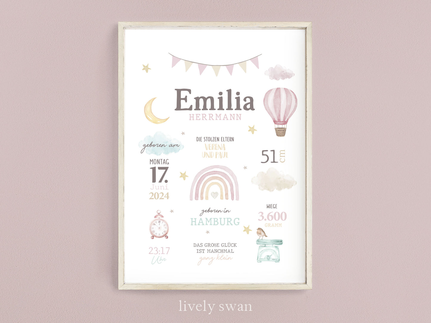 Geburtsposter, Regenbogen, personalisiert, Geburtstafel, Geschenk Geburt