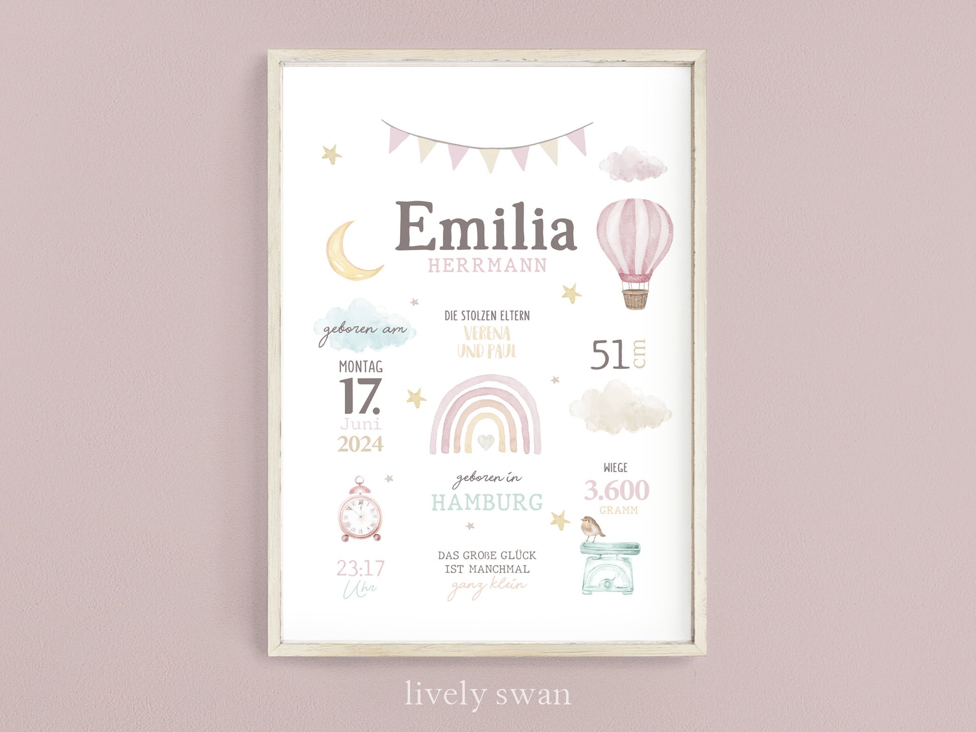 Geburtsposter, Regenbogen, personalisiert, Geburtstafel, Geschenk Geburt