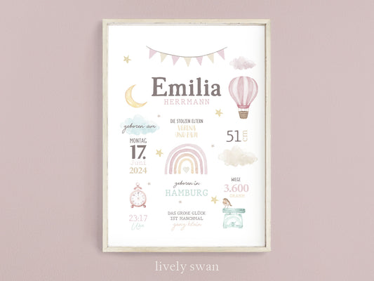 Geburtsposter, Regenbogen, personalisiert, Geburtstafel, Geschenk Geburt