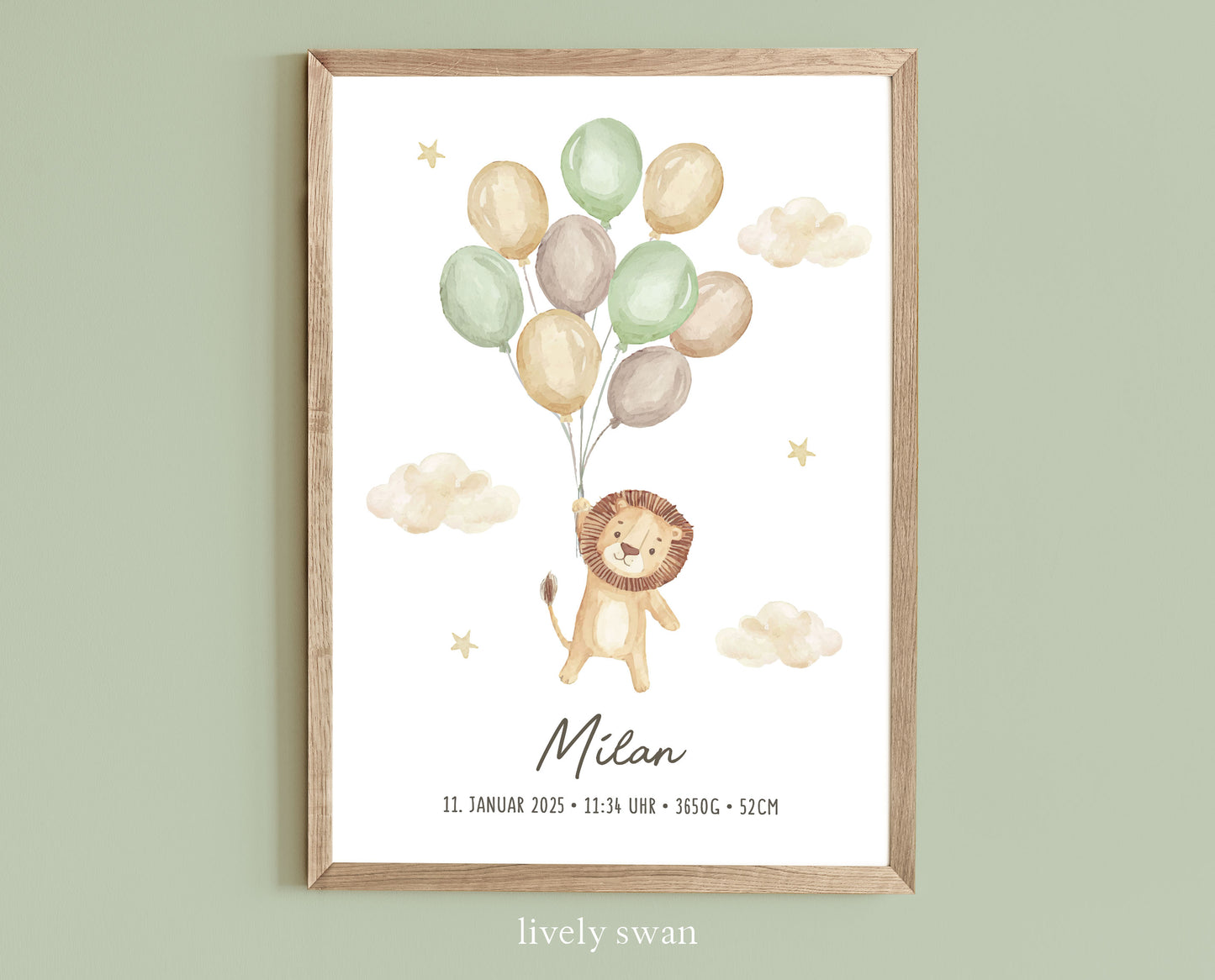Geburtsposter, personalisiert, Löwe, Geburtstafel, Geschenk Geburt