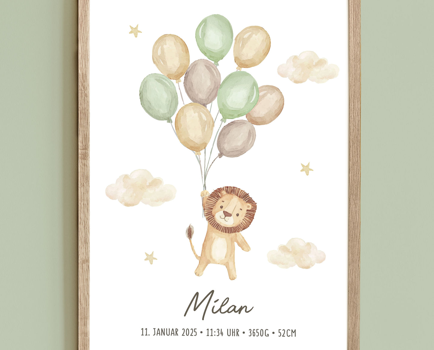 Geburtsposter, personalisiert, Löwe, Geburtstafel, Geschenk Geburt