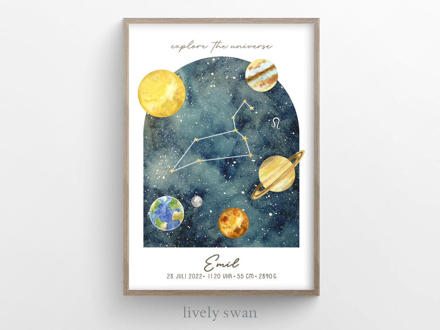 Geburtsposter, Weltall, personalisiert, Geburtstafel, Sternbild, Geschenk Geburt