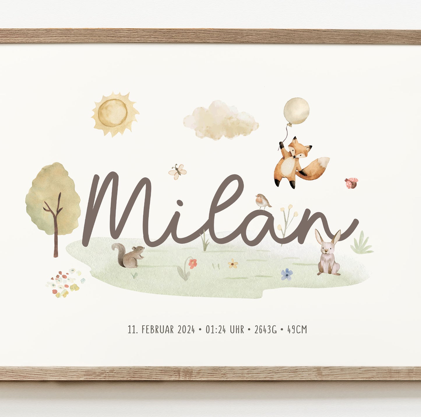 Geburtsposter, Waldtiere, personalisiert, Geburtstafel, Geschenk Geburt 2