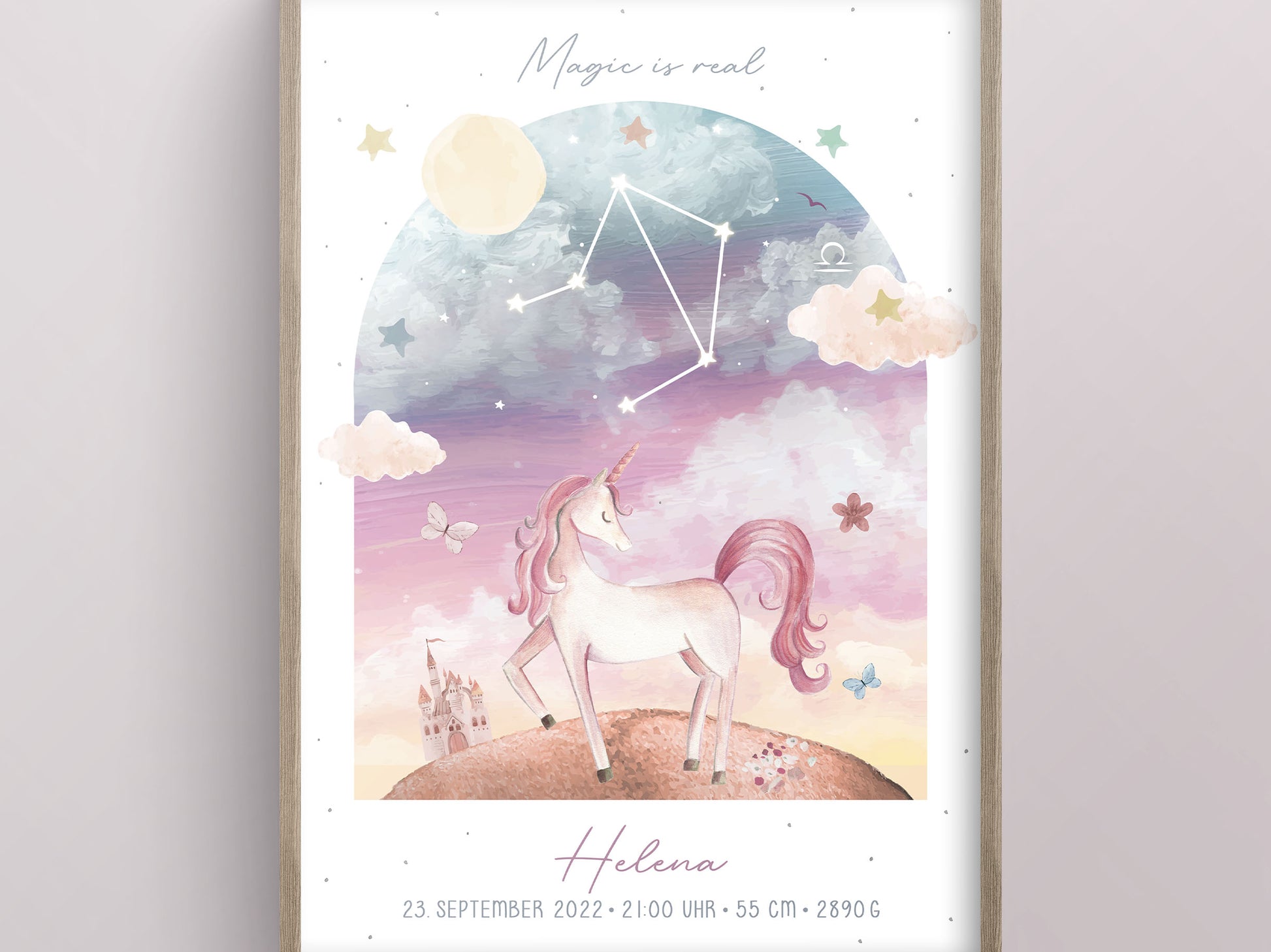 Geburtsposter, Einhorn, Geburtstafel, Geschenk Geburt